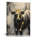 FLORID Bull Picture Abstract Cow Painting Texas Longhorn Cow Print Black and White Cow Poster Farm Animal Canvas Wall Art Texas Longhorn Poster 16x20 in / 12x16 in Wall Art Printed 12x16 in