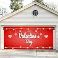 Riforla Valentine s Day Garage Door Hanging Flag Banner Red Heart Flower Pattern Valentine s Day Photo Background Cloth Garage Door Decorations Red