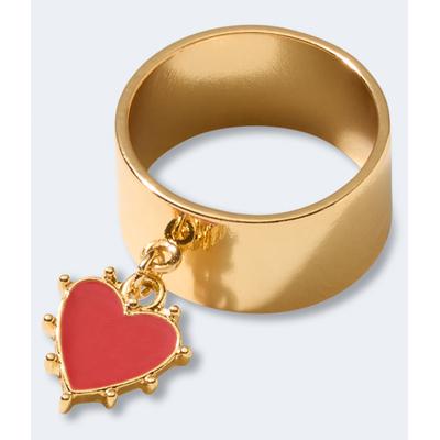 Aeropostale Womens' Dangling Heart Charm Ring - Gold - Size M/L - Metal