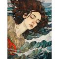 Dreaming of the Sea Woman Sleeping Egon Schiele Style Watercolour Painting Red Brown Blue Carried by Waves Unframed Wall Art Print Poster Home Decor P