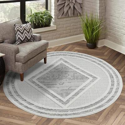 Teppich CARPET CITY "LINDO 8853", grau, H:11mm Ø:160cm, Obermaterial: 100% Polyester, Teppiche, Kurzflor, Hochtief-Muster/ 3D-Effekt, Boho-Stil, Wohnzimmer Image