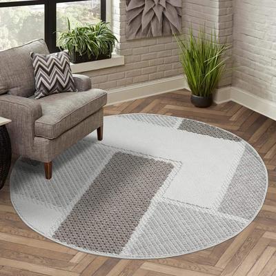 Teppich CARPET CITY "LINDO 8877", beige, H:11mm Ø:200cm, Obermaterial: 100% Polyester, Teppiche, Kurzflor, Hochtief-Muster/ 3D-Effekt, Boho-Stil, Wohnzimmer Image