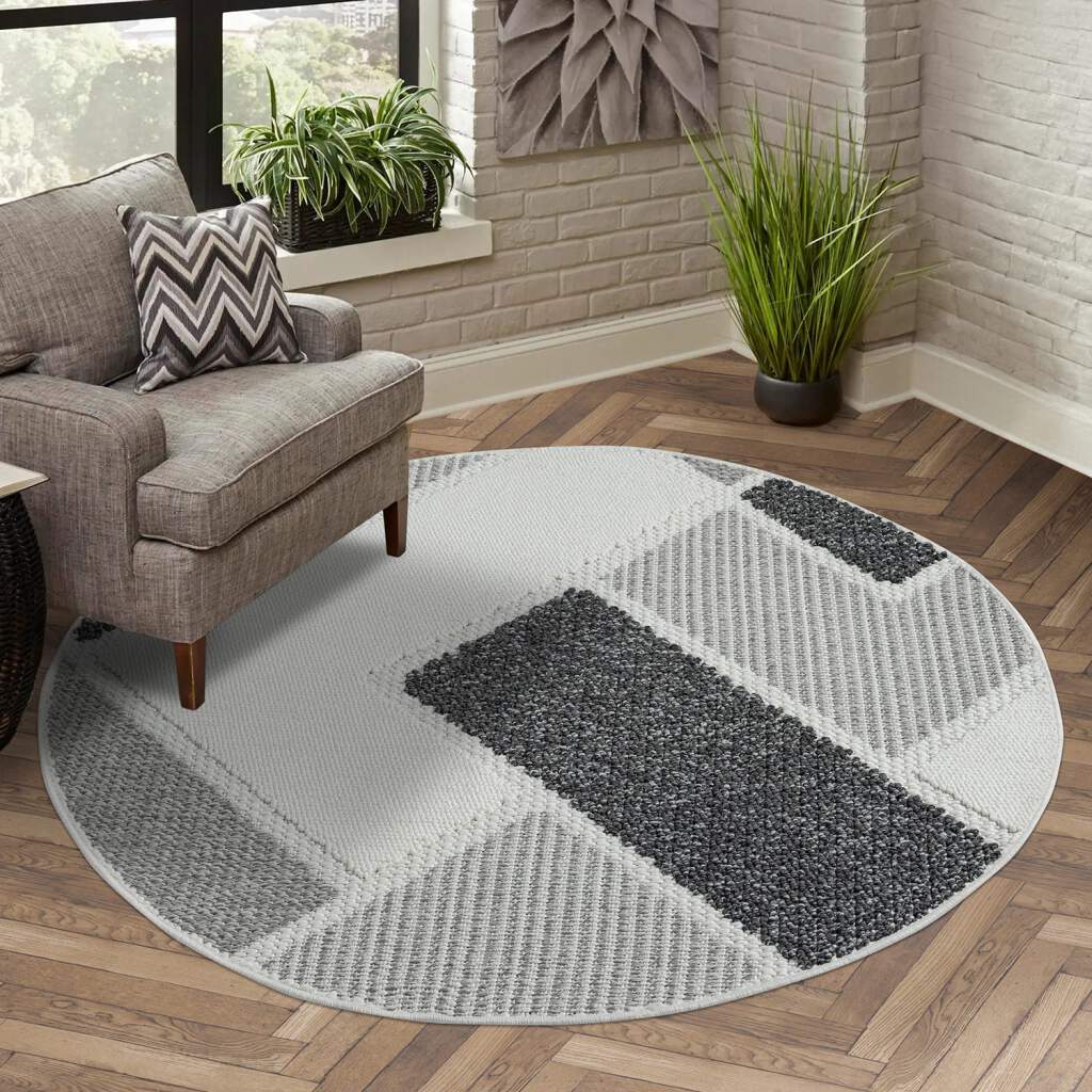 Teppich CARPET CITY "LINDO 8877", grau, H:11mm Ø:120cm, Obermaterial: 100% Polyester, Teppiche, Kurzflor, Hochtief-Muster/ 3D-Effekt, Boho-Stil, Wohnzimmer Image