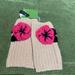 Kate Spade Accessories | Kate Spade Nwt Fingerless Gloves, Tan Knit With Pink Flower, Wool Acrylic Blend, | Color: Pink/Tan | Size: One Size