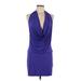 Black Halo Cocktail Dress - Mini Cowl Neck Sleeveless: Purple Solid Dresses - Women's Size Large