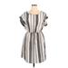 Hint of Blush Casual Dress - Popover: Gray Stripes Dresses - Women's Size 1X