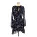 Adelyn Rae Casual Dress - Wrap Plunge 3/4 sleeves: Black Floral Dresses - Women's Size Medium