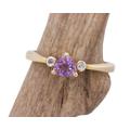 Solid 9ct Yellow Gold Natural Amethyst & Diamond Trillion Ladies Hallmarked Trilogy Ring - UK Size N - R285 - British Made Jewellery -