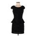 Hailey by Adrianna Papell Cocktail Dress - Mini Scoop Neck Short sleeves: Black Dresses - Women's Size 6