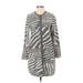 Nic + Zoe Casual Dress - Mini High Neck Long sleeves: Gray Animal Print Dresses - Women's Size X-Small - Print Wash