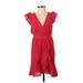 Japna Casual Dress - Mini V Neck Short sleeves: Red Print Dresses - Women's Size X-Small