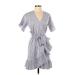 Free Generation Casual Dress - Wrap V Neck Short sleeves: Gray Print Dresses - Women's Size Small