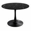 Ivy Bronx 42.12"Modern Round Dining Table w/ Printed Marble Table Top, Metal Base Dining Table, End Table Leisure Coffee Table Wood in Black | Wayfair