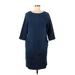 J.Jill Casual Dress - Shift Scoop Neck 3/4 sleeves: Blue Print Dresses - Women's Size Medium