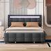 Full/Queen Size Bed Frame with 4 Storage Drawers, Upholstered Platform Bed with Headboard and LED Lights, Linen Fabric