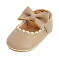 Miyanuby Infant Baby Girls Mary Jane Flats Bow Non-Slip Soft Sole Princess Toddler First Walkers Sneaker Wedding Dress Shoes Beige 0-18M
