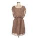 Charming Charlie Casual Dress - Mini Scoop Neck Short sleeves: Brown Dresses - Women's Size Medium