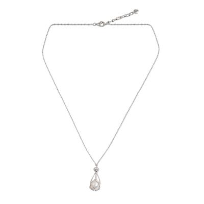 Lily Dewdrop,'Pearl and Sterling Silver Hand Crafted Pendant Necklace'