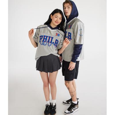 Aeropostale Mens' Philadelphia 76ers Layered Pullover Hoodie - Grey - Size XL - Polyester