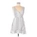 Sadie & Sage Casual Dress - Wrap: Silver Stripes Dresses - Women's Size Medium