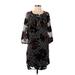 Daniel Rainn Casual Dress - Shift Tie Neck 3/4 sleeves: Black Floral Dresses - New - Women's Size Small