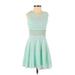 Free People Casual Dress - Mini Scoop Neck Sleeveless: Teal Print Dresses - Women's Size 2
