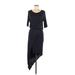 Mason Casual Dress - Midi Scoop Neck 3/4 sleeves: Black Print Dresses - Women's Size P