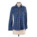 Billabong Long Sleeve Button Down Shirt: Blue Plaid Tops - Women's Size Small