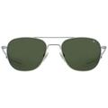 AO Original Pilot Sunglasses Matte Silver Frame 52 mm Calobar Green SkyMaster Glass Lenses Bayonet Temple738921550105