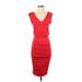 Alice + Olivia Cocktail Dress - Party V-Neck Sleeveless: Red Solid Dresses - Women's Size X-Small
