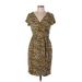 Carmen Carmen Marc Valvo Casual Dress - Sheath V-Neck Short sleeves: Brown Leopard Print Dresses - Women's Size Large