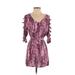 G by GUESS Casual Dress - Mini V Neck Short sleeves: Purple Snake Print Dresses - Women's Size Small