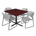 Symple Stuff Cain Square X-Base Breakroom Table & 4 Zeng Stack Chairs Metal in Brown/Red | 29 H x 48 W x 48 D in | Wayfair