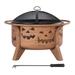 Sunjoy 30-Inch Copper Steel Wood Burning Fire Pit with Spark Screen and Fire Poker