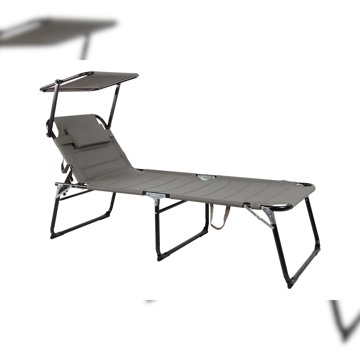 Lex XXL Aluminium Gartenliege Sonnenliege gepolstert mit Kopfkissen Sonnendach 200cm Grau : Grau Image