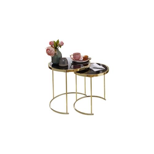 FineBuy Satztisch COMO schwarz/Gold Beistelltisch Metall/Glas Couchtisch 2er Set