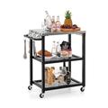 Costway 3-Tier Foldable Outdoor Stainless Steel Food Prepare Dining Cart Table on Wheels-Black