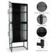 Stylish 4-Door Tempered Glass Cabinet with 4 Glass Doors, Adjustable Shelves U-Shaped Leg Glass Kitchen Credenza