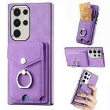 TECH CIRCLE Case for Samsung Galaxy S23 Ultra 6.8 [Built-in 2 Micro-SIM Card Slots] Slim Soft Shockproof Protective Cover with Ring Holder Stand + Card Holder Pocket + Eject Pin Holder - Lavender