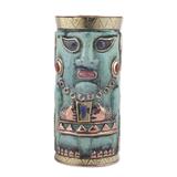 Andean Warrior,'Gemstone-Accented Copper Decorative Vase from Peru'