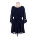 BCX Casual Dress - Mini Scoop Neck 3/4 sleeves: Blue Print Dresses - Women's Size Medium