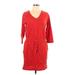 Gap Casual Dress - Mini V-Neck 3/4 sleeves: Red Solid Dresses - Women's Size Small