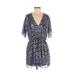 Free People Casual Dress - Mini Plunge 3/4 sleeves: Blue Dresses - Women's Size Small