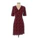 Ann Taylor Casual Dress - Sheath V Neck Short sleeves: Red Print Dresses - Women's Size 0 Petite