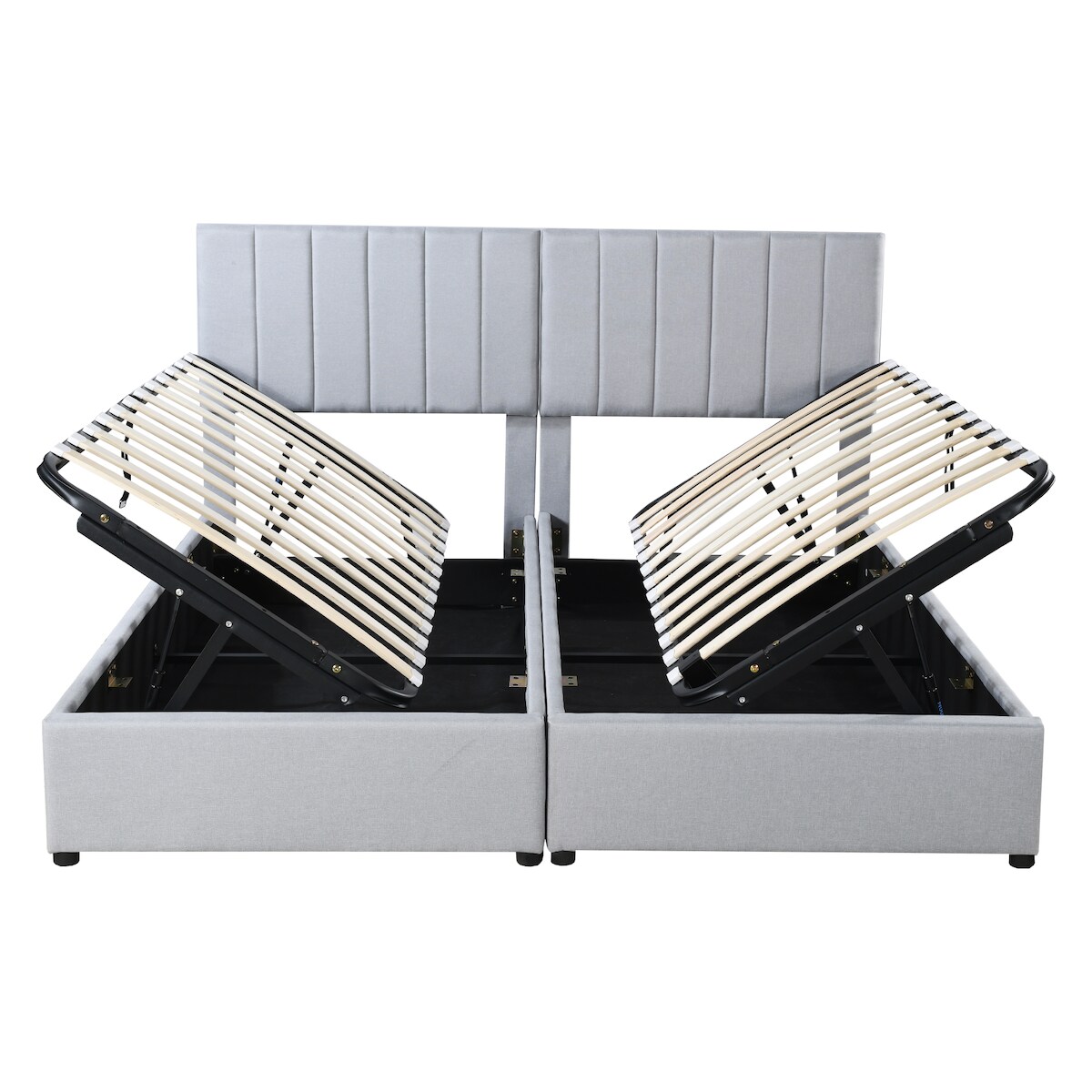 Merax Polsterbett 180x200 cm, hydraulisches Stauraumbett, Leinen-Hochkastenbett, multifunktionales Doppelbett, Grau Image