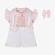 Pretty Originals Girls Pink & White Hand-Smocked Shorts Set