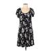 Ann Taylor LOFT Casual Dress - Mini Scoop Neck Short sleeves: Black Floral Dresses - Women's Size 10 Petite