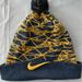 Nike Accessories | Navy Blue And Gold Yellow Nike Beanie Hat With Pom Pom | Color: Blue/Gold | Size: Os