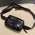 Free People Bags | Free People Croc Embossed Black Patent Leather Zipper Belt Bag Club Fanny Pack | Color: Black | Size: Os