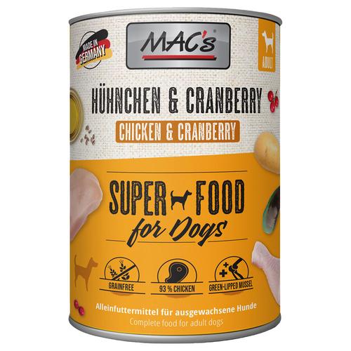 6x 400g Adult Superfood Hühnchen & Cranberry MAC's Hundefutter nass